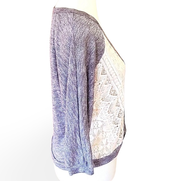 3/$30 ❤️ Gray cardigan with ivory cream lace size large, made by Spoiled - Picture 4 of 6